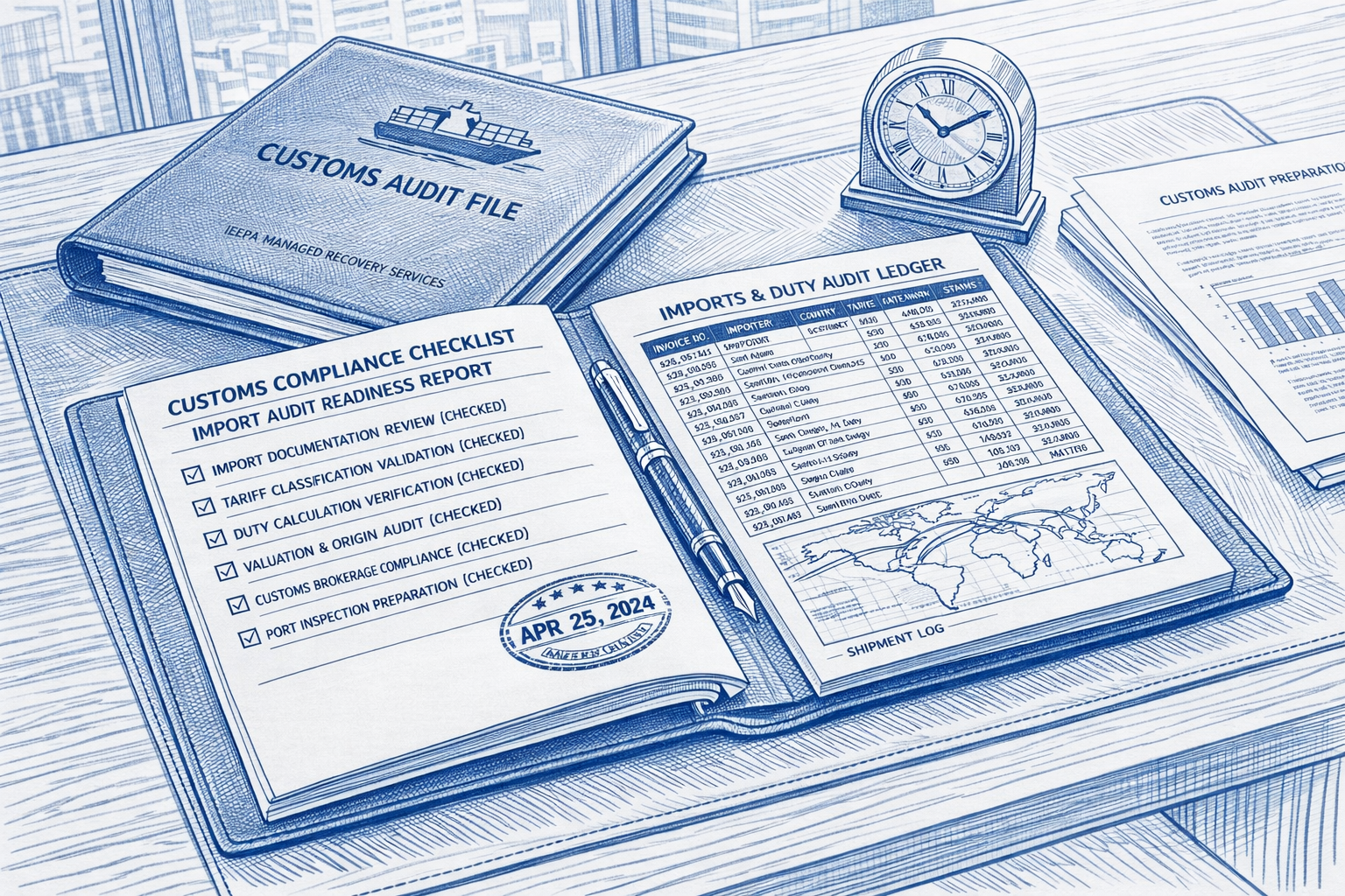 Premium desk and document-control scene